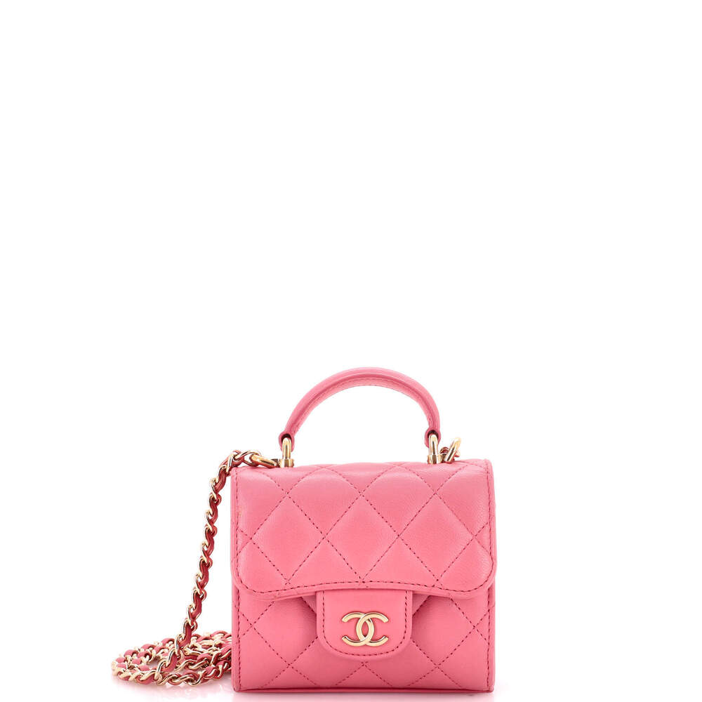 Chanel Square Classic Flap Top Handle Clutch with Chain